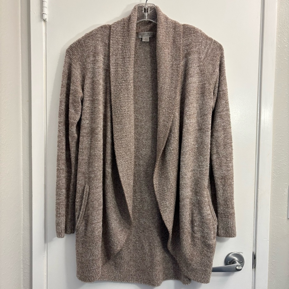 Barefoot Dreams CozyChic Lite Circle Cardigan Medium Brown Taupe Open Front Knit